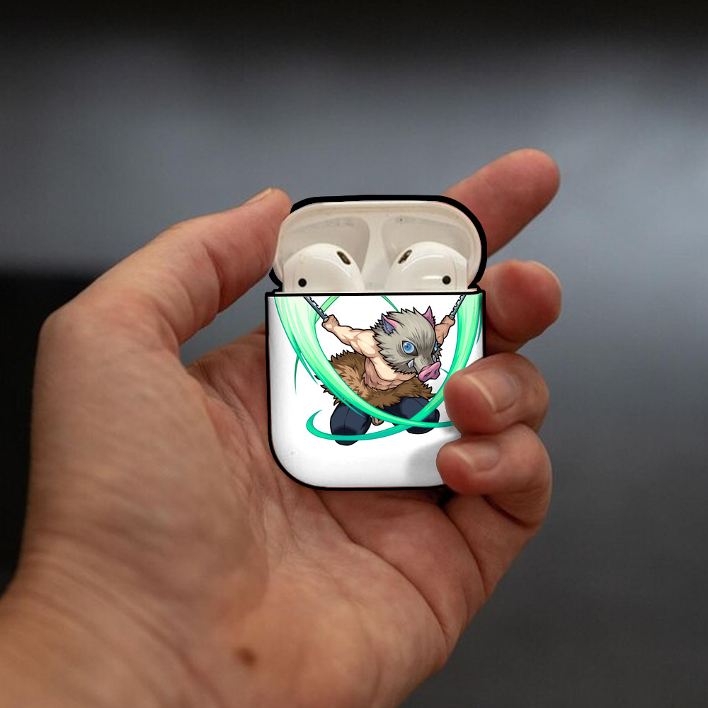 鬼滅の刃（きめつのやいば）嘴平 伊之助／はしびら いのすけ Hashibira Inosuke AirPods 第2世代保護ケース ハードシェル ブラック 耐衝撃・防指紋・カラビナ付き