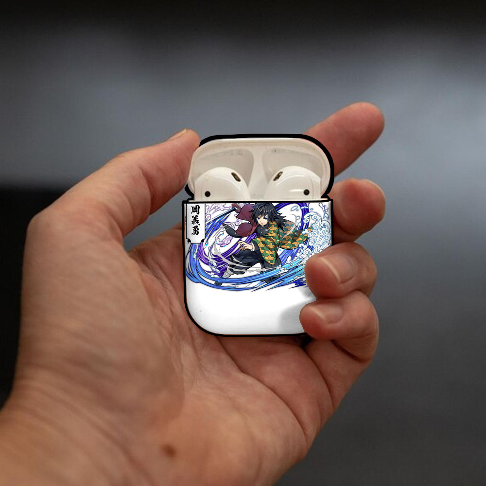 鬼滅の刃（きめつのやいば）水柱-冨岡 義勇／とみおか ぎゆう Tomioka Giyuu AirPods 第2世代保護ケース ハードシェル ブラック 耐衝撃・防指紋・カラビナ付き
