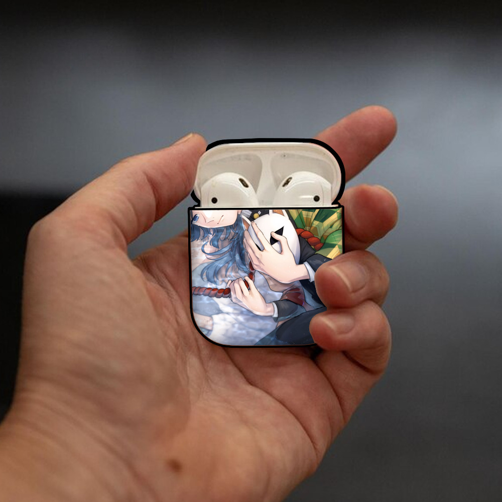 鬼滅の刃（きめつのやいば）水柱-冨岡 義勇／とみおか ぎゆう Tomioka Giyuu AirPods 第2世代保護ケース ハードシェル ブラック 耐衝撃・防指紋・カラビナ付き