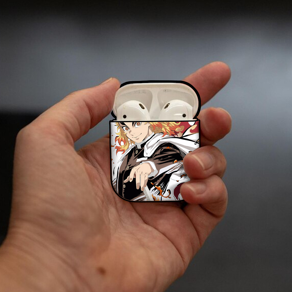 炎柱-煉󠄁獄 杏寿郎／れんごく きょうじゅろう Rengoku Kyoujurou AirPods 第2世代保護ケース ハードシェル ブラック 耐衝撃・防指紋・カラビナ付き