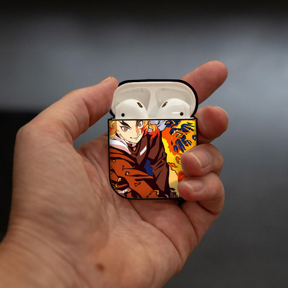 炎柱-煉󠄁獄 杏寿郎／れんごく きょうじゅろう Rengoku Kyoujurou AirPods 第2世代保護ケース ハードシェル ブラック 耐衝撃・防指紋・カラビナ付き