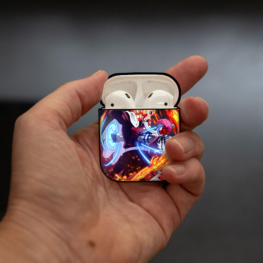 炎柱-煉󠄁獄 杏寿郎／れんごく きょうじゅろう Rengoku Kyoujurou AirPods 第2世代保護ケース ハードシェル ブラック 耐衝撃・防指紋・カラビナ付き