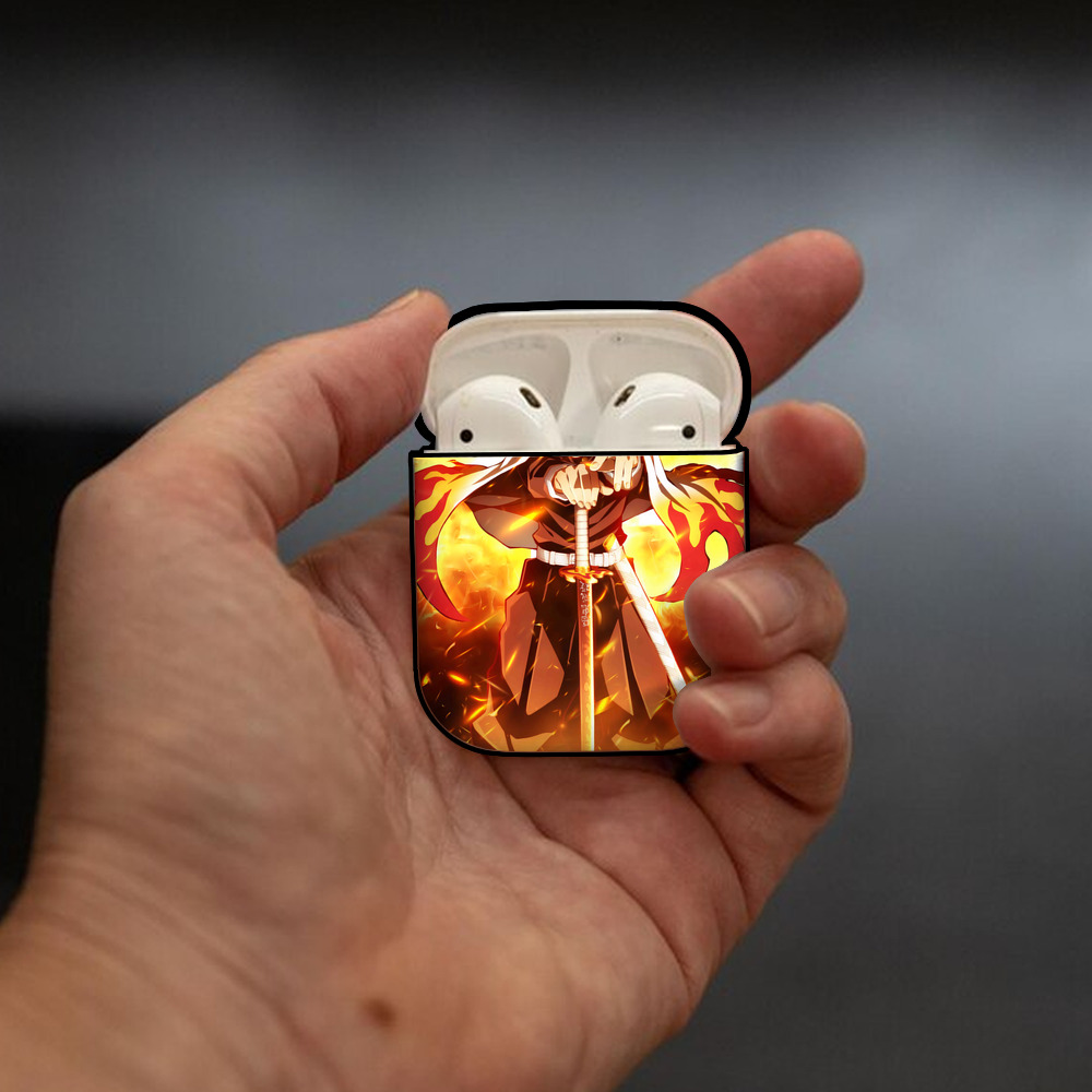 炎柱-煉󠄁獄 杏寿郎／れんごく きょうじゅろう Rengoku Kyoujurou AirPods 第2世代保護ケース ハードシェル ブラック 耐衝撃・防指紋・カラビナ付き