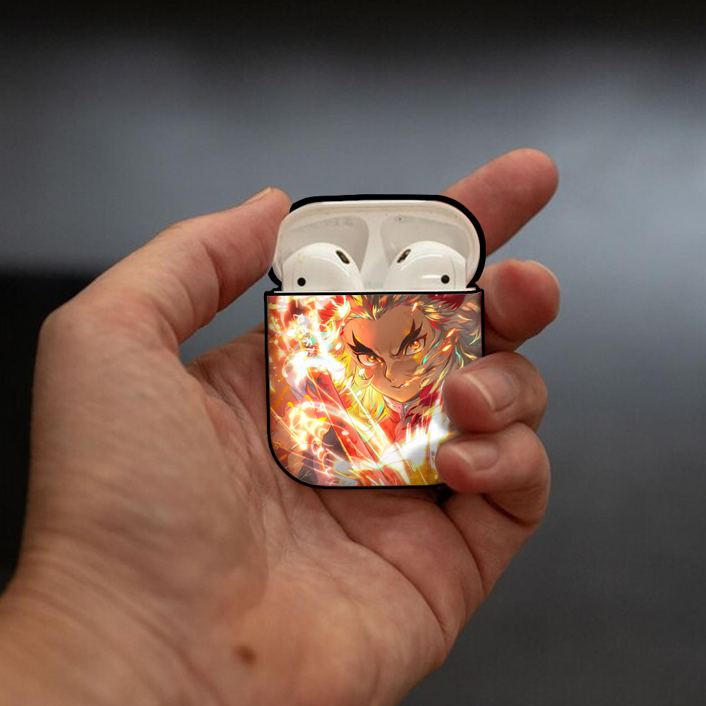 炎柱-煉󠄁獄 杏寿郎／れんごく きょうじゅろう Rengoku Kyoujurou AirPods 第2世代保護ケース ハードシェル ブラック 耐衝撃・防指紋・カラビナ付き