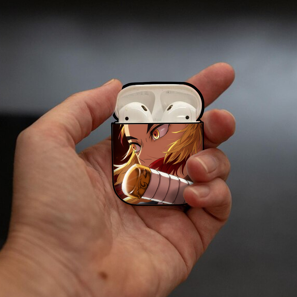 炎柱-煉󠄁獄 杏寿郎／れんごく きょうじゅろう Rengoku Kyoujurou AirPods 第2世代保護ケース ハードシェル ブラック 耐衝撃・防指紋・カラビナ付き