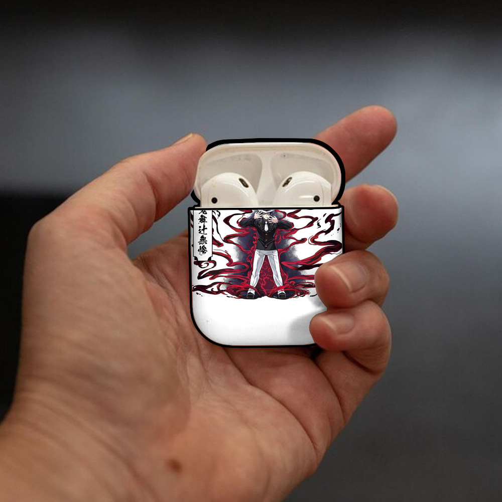 鬼滅の刃（きめつのやいば）鬼舞辻 無惨／きぶつじ むざん Kibutsuji Muzan AirPods 第2世代保護ケース ハードシェル ブラック 耐衝撃・防指紋・カラビナ付き