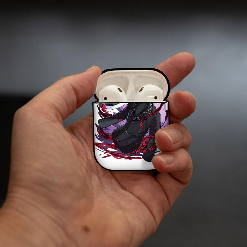 鬼滅の刃（きめつのやいば）鬼舞辻 無惨／きぶつじ むざん Kibutsuji Muzan AirPods 第2世代保護ケース ハードシェル ブラック 耐衝撃・防指紋・カラビナ付き