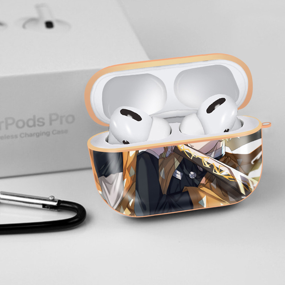 鬼滅の刃（きめつのやいば）我妻 善逸／あがつま ぜんいつ Agatsuma Zenitsu 【AirPods Pro用】ハードシェル保護ケース｜耐衝撃・防指紋・カラビナ付き商品仕様