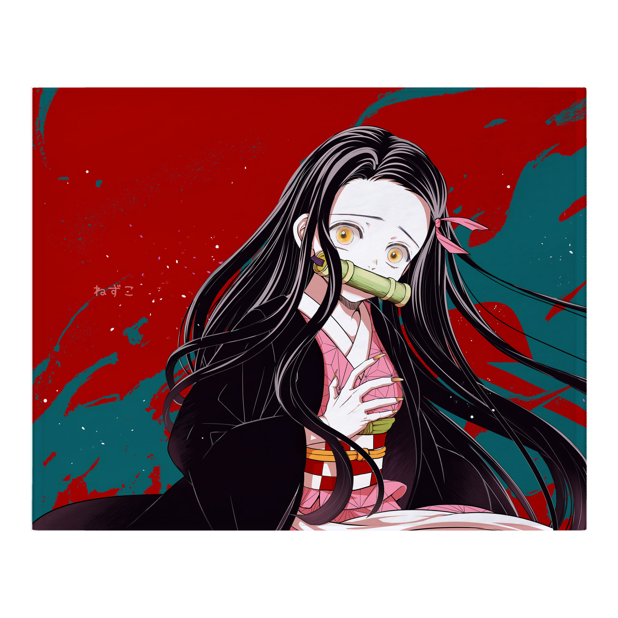 （画像用） 鬼滅の刃（きめつのやいば）竈門 禰󠄀豆子／かまど ねずこ Kamado Nezuko フランネルブランケット・多サイズ対応（横型）