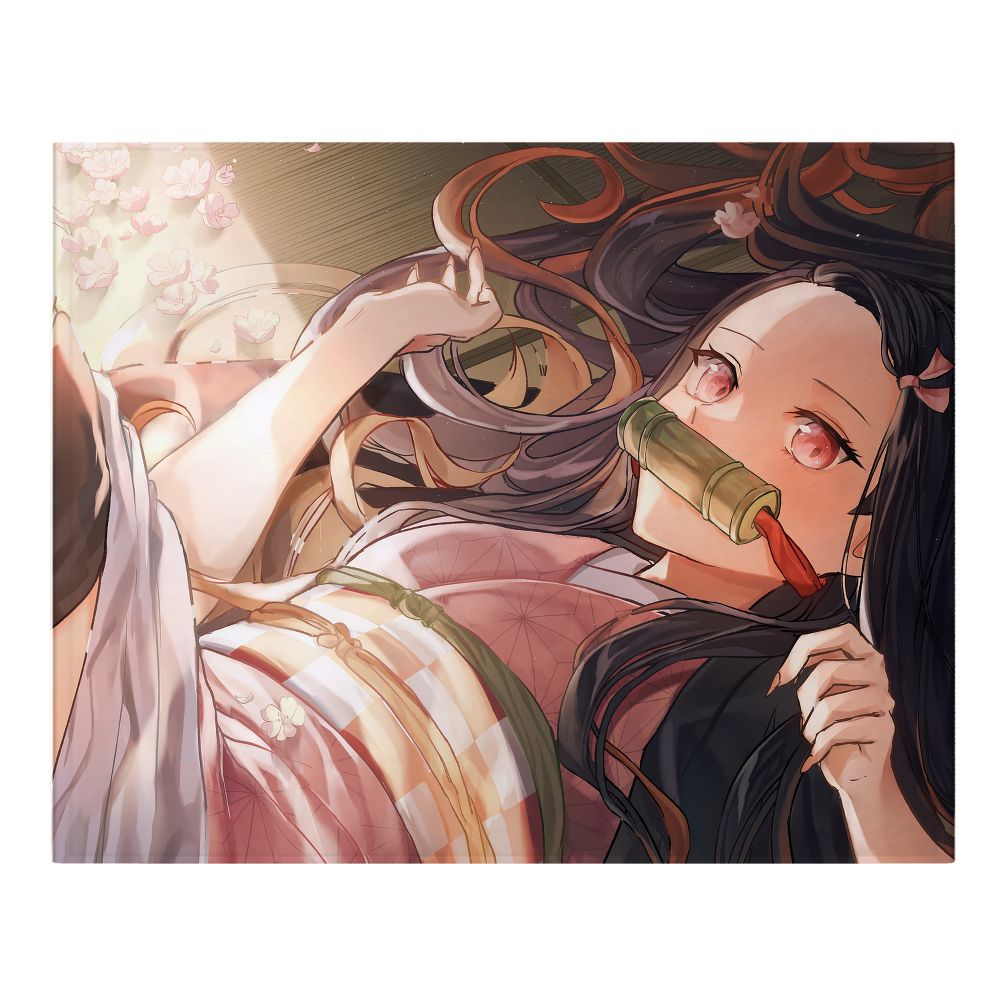 （画像用） 鬼滅の刃（きめつのやいば）竈門 禰󠄀豆子／かまど ねずこ Kamado Nezuko フランネルブランケット・多サイズ対応（横型）