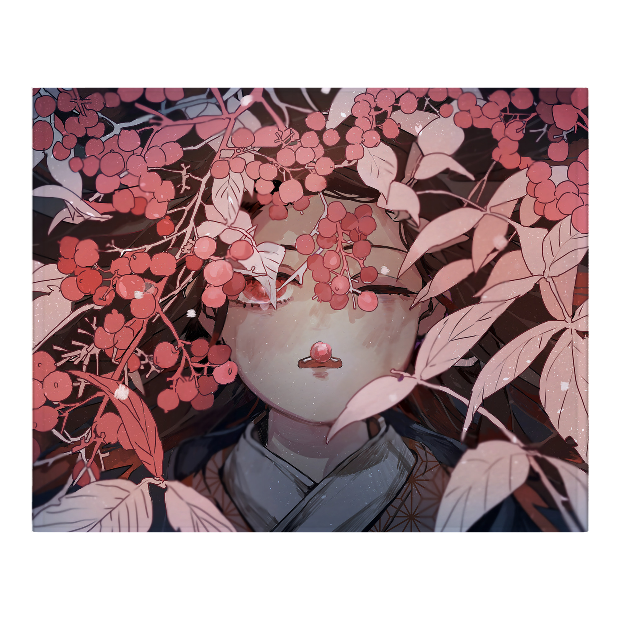 （画像用） 鬼滅の刃（きめつのやいば）竈門 禰󠄀豆子／かまど ねずこ Kamado Nezuko フランネルブランケット・多サイズ対応（横型）