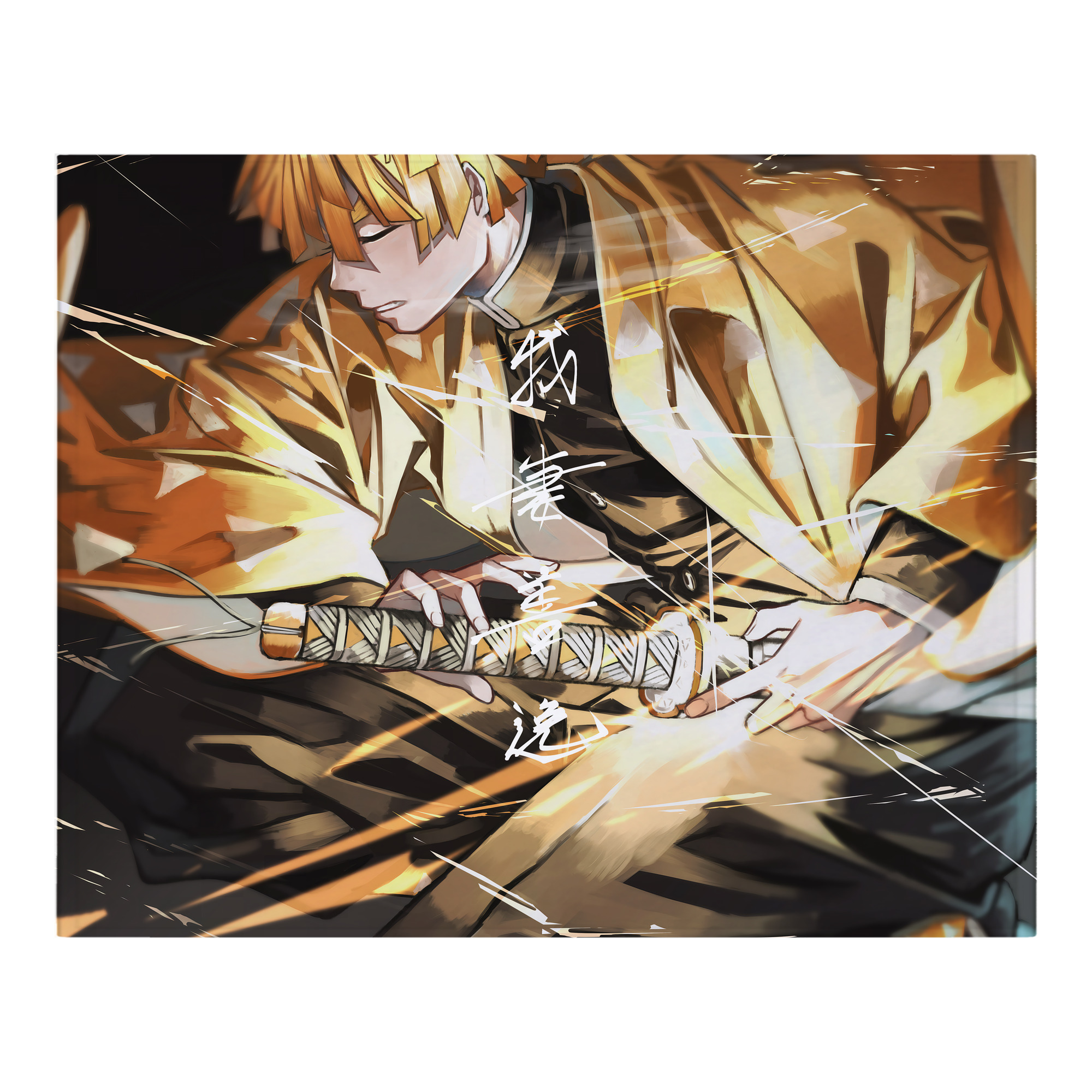 （画像用） 鬼滅の刃（きめつのやいば）我妻 善逸／あがつま ぜんいつ Agatsuma Zenitsu フランネルブランケット・多サイズ対応（横型）