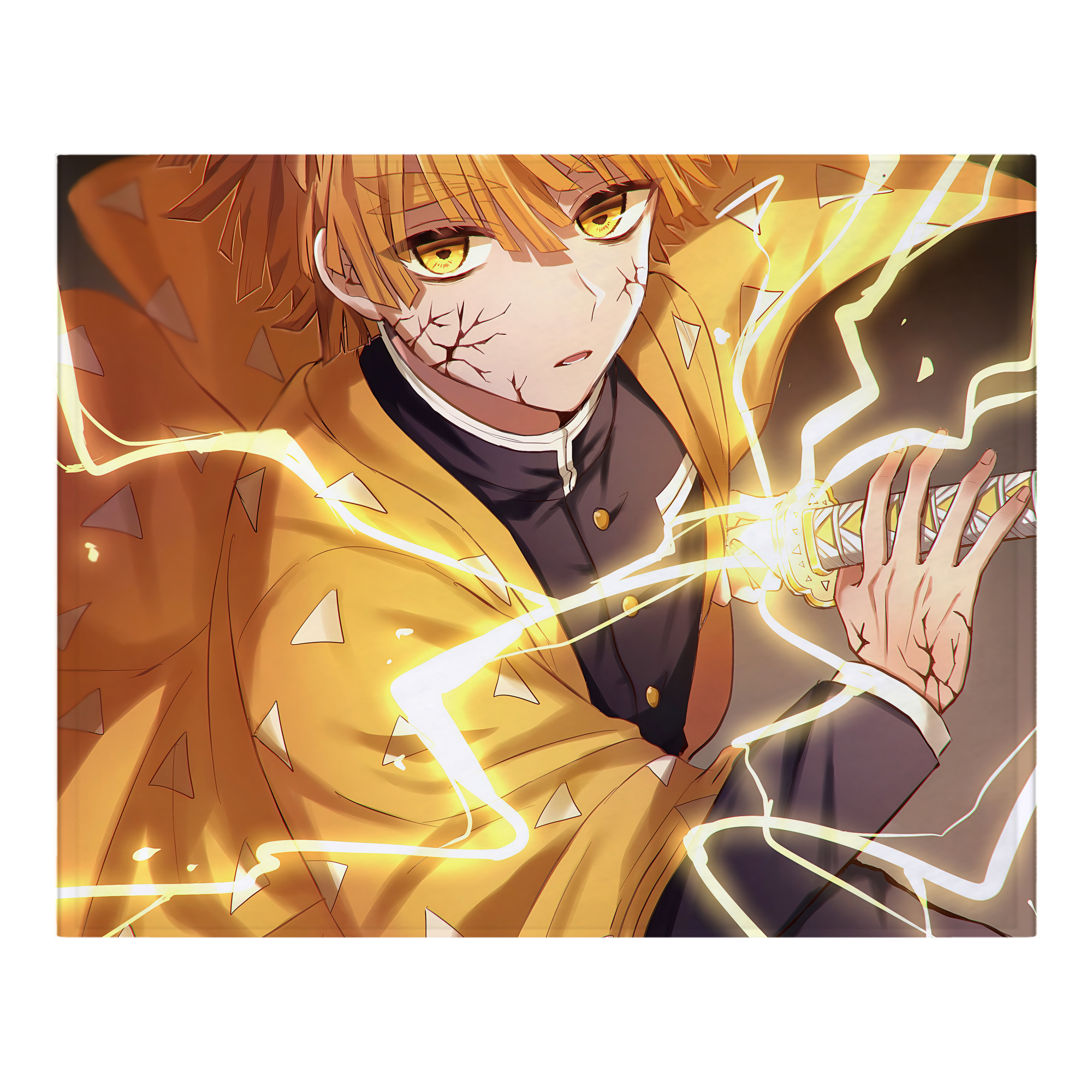 （画像用） 鬼滅の刃（きめつのやいば）我妻 善逸／あがつま ぜんいつ Agatsuma Zenitsu フランネルブランケット・多サイズ対応（横型）