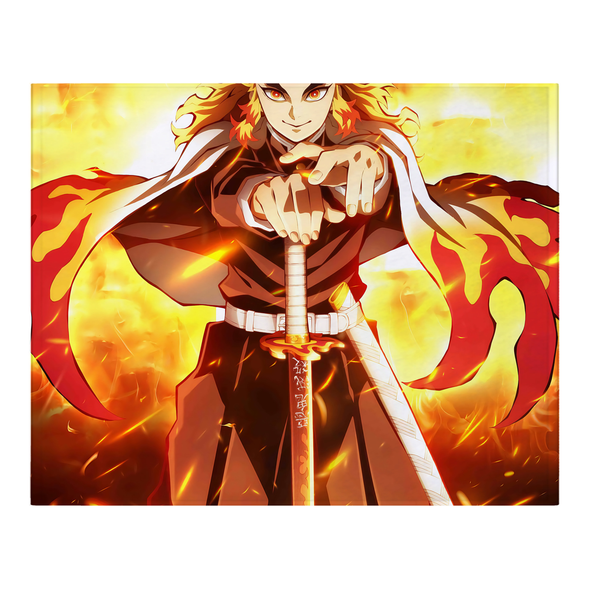 （画像用） 炎柱-煉󠄁獄 杏寿郎／れんごく きょうじゅろう Rengoku Kyoujurou フランネルブランケット・多サイズ対応（横型）